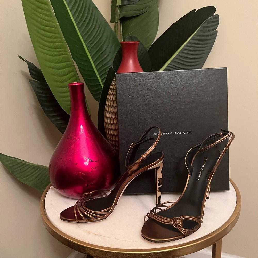Bronze strappy w/ leopard print authentic Giuseppe Zanotti high heel sandals